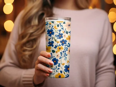 Elegant Floral Patterned Insulated Tumbler Cup