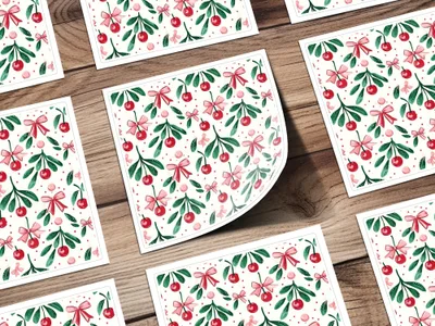 Cherry Bow Digital Seamless Pattern, Repeat File, Watercolor Illustration, Christmas Pattern, Digital Paper, Fabric Design, Digital Download - Moore and Mountain