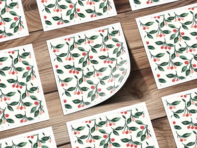 Cherry Digital Paper, Fruit Digital Pattern, Seamless Pattern Design, Scrapbook Paper, Berry Pattern, Christmas Digital, Botanical Print - Moore and Mountain