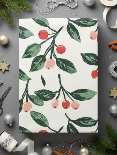 Cherry Digital Paper, Fruit Digital Pattern, Seamless Pattern Design, Scrapbook Paper, Berry Pattern, Christmas Digital, Botanical Print - Moore and Mountain