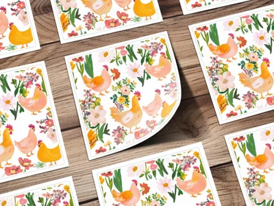 Chicken and Floral Digital Paper, Seamless Pattern Download, Farmhouse Digital Print, Spring Background, Country Chic Printable, Tileable - Moore and Mountain