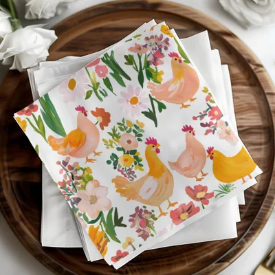 Chicken and Floral Digital Paper, Seamless Pattern Download, Farmhouse Digital Print, Spring Background, Country Chic Printable, Tileable - Moore and Mountain