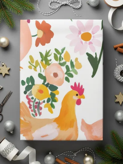 Chicken and Floral Digital Paper, Seamless Pattern Download, Farmhouse Digital Print, Spring Background, Country Chic Printable, Tileable - Moore and Mountain