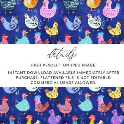 Chicken Digital Paper, Farmhouse Design, Colorful Chicken Pattern, Seamless Digital Download, Digital Paper Pack, Crafting Supplies, 2 JPEGs - Moore and Mountain