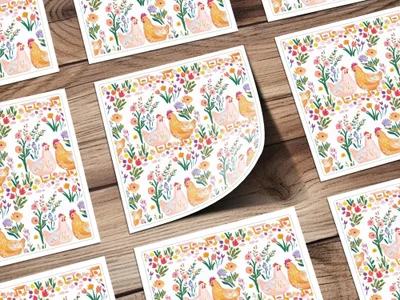 Chicken Floral Digital Paper, Seamless Pattern File, Farmhouse Print, Spring Fabric Design, Repeat Pattern, 12x12 JPEG for Crafts - Moore and Mountain
