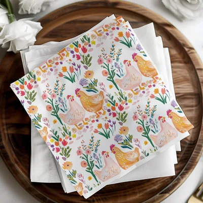 Chicken Floral Digital Paper, Seamless Pattern File, Farmhouse Print, Spring Fabric Design, Repeat Pattern, 12x12 JPEG for Crafts - Moore and Mountain