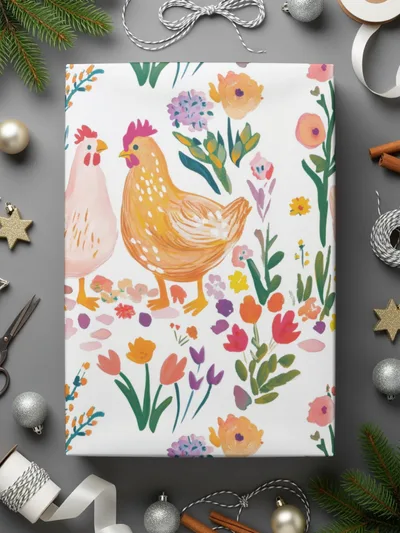 Chicken Floral Digital Paper, Seamless Pattern File, Farmhouse Print, Spring Fabric Design, Repeat Pattern, 12x12 JPEG for Crafts - Moore and Mountain
