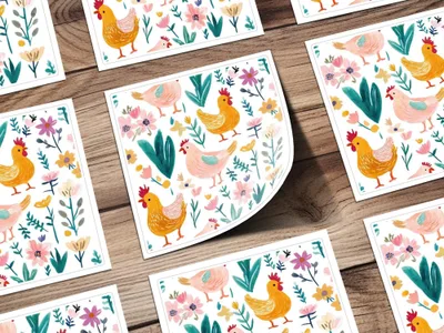 Chicken Floral Digital Paper, Seamless Pattern, Spring Flowers Design, Fabric Design, Scrapbook Paper, Digital Download, Two Scales - Moore and Mountain