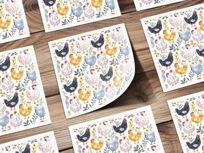 Chicken Floral Digital Seamless Pattern, Farmhouse Animals Digital Paper, Watercolor Chicken Illustration, Digital Download Includes 2 JPEGs - Moore and Mountain