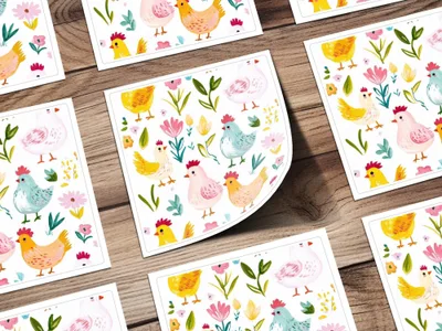 Chicken Seamless Pattern Digital, Farm Animal Art, Floral Repeat File, Watercolor Clipart, Poultry Design, JPEG Files for Fabric, Crafts