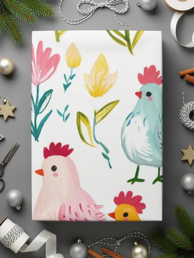 Chicken Seamless Pattern Digital, Farm Animal Art, Floral Repeat File, Watercolor Clipart, Poultry Design, JPEG Files for Fabric, Crafts