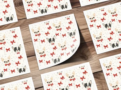Chihuahua Digital Paper, Red Bow, Cute Puppy Pattern, Seamless Design, Dog Lover Print, Pet Portrait Scrapbook Paper, Beige Background - Moore and Mountain