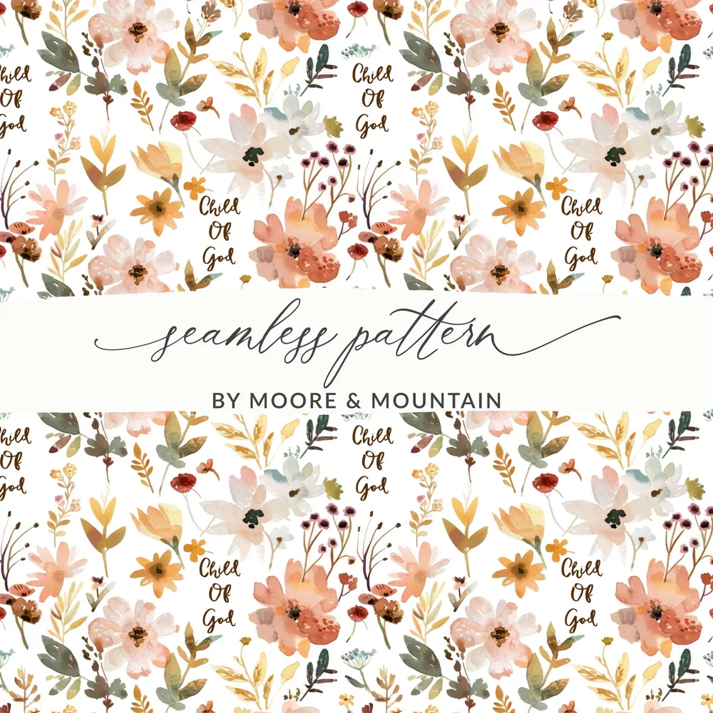 Child Of God Floral Seamless Pattern Design Mockup