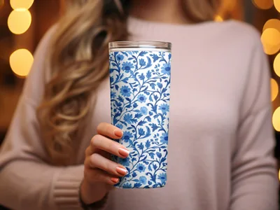 Chinoiserie Elegant Floral Pattern in Blue and White Delicate Style Digital - Moore and Mountain
