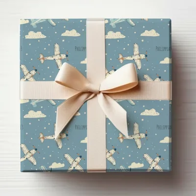 Blue Sky Airplane Clouds Stars PHILIPPIAN Pattern product type