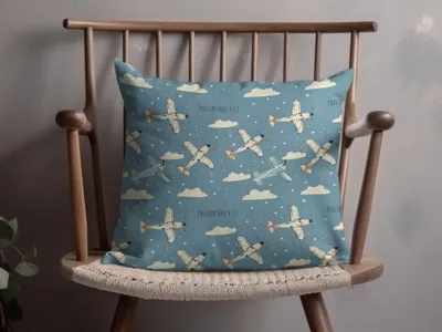 Blue Airplane Clouds Stars Philippians 4:13 Pillow product type