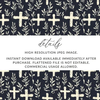 Christian Cross Seamless Pattern, Religious Leaves Digital Paper, JPEG File, Fabric Pattern, Floral Print, Digital Design, Download - Moore and Mountain