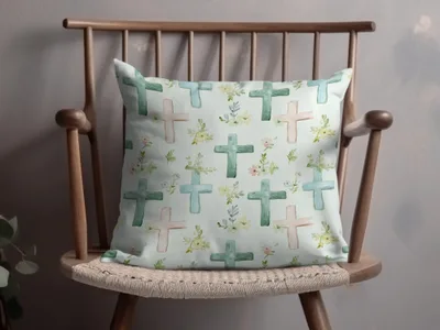 Watercolor Crosses and Flowers Decorative Pillow