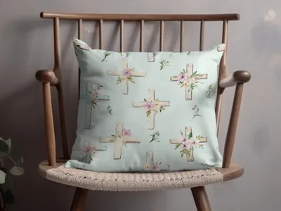 Cross Pattern with Floral Accents Throw Pillow