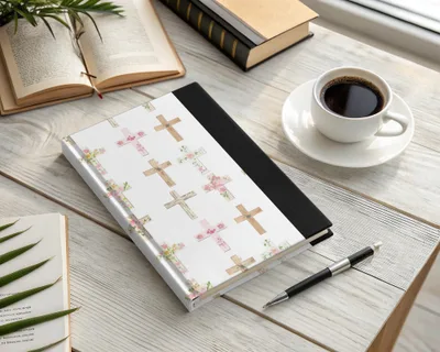 Floral Crosses Pattern on Journal with Black Binding