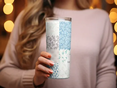 Floral Patchwork Insulated Tumbler with Clear Lid