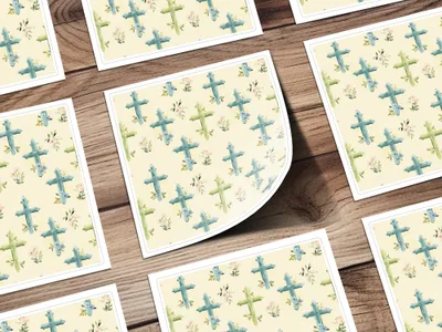 Cross and Floral Pattern on Yellow Background Paper