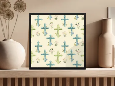 Watercolor Cross Pattern With Flowers Print Artwork