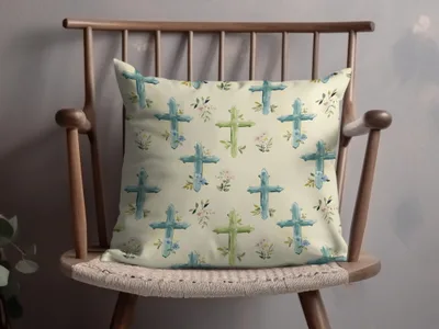 Floral and Cross Pattern Throw Pillow for Home Decor