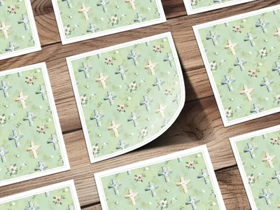Floral Cross Pattern on Green Background Sheet