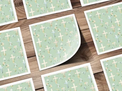 Pastel Cross and Floral Pattern on Green Print Product