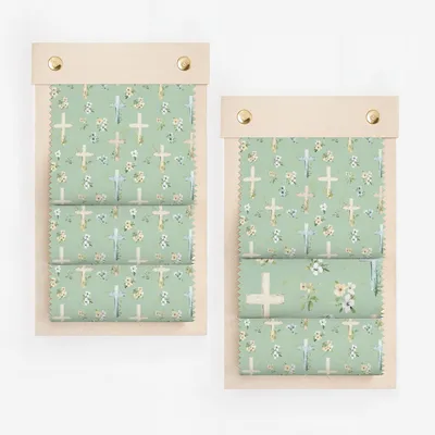 Floral Cross Patterned Fabric with Wooden Accents