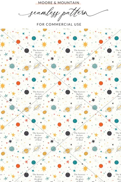 Space and Stars Themed Seamless Pattern for Commercial Use