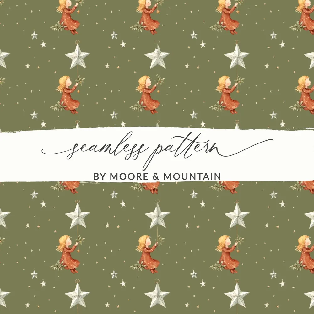 Christmas Angel Digital Paper, Seamless Pattern, Holiday Print, Stars Design, Festive Scrapbook Paper, Digital Download, JPEG File - Moore and Mountain
