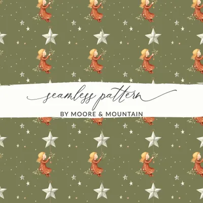Christmas Angel Digital Paper, Seamless Pattern, Holiday Print, Stars Design, Festive Scrapbook Paper, Digital Download, JPEG File