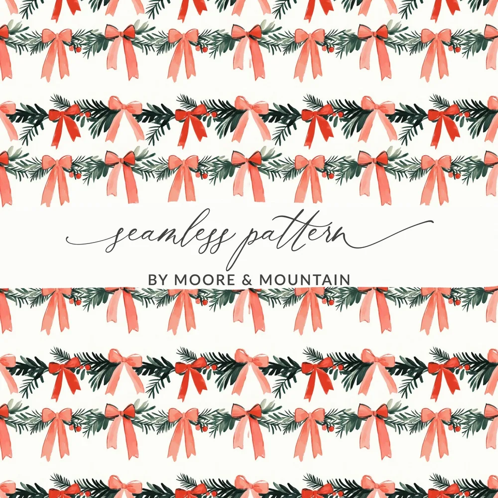 Christmas Bow Digital Paper, Holiday Seamless Pattern, Festive Xmas Print, Scrapbook Paper, Fabric Design, JPEG Files - Moore and Mountain