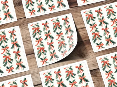 Christmas Bow Seamless Pattern Digital Paper, Holiday Scrapbook Paper, Festive Design, Watercolor Pine Branches, Gift Wrap DIY - Moore and Mountain