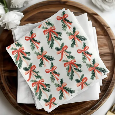 Christmas Bow Seamless Pattern Digital Paper, Holiday Scrapbook Paper, Festive Design, Watercolor Pine Branches, Gift Wrap DIY - Moore and Mountain
