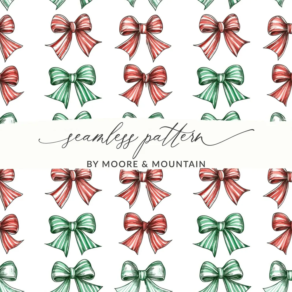 Christmas Bows Digital Paper, Red and Green Bow Pattern, Holiday Seamless Pattern, Festive Background, Scrapbooking Paper, Digital Download - Moore and Mountain