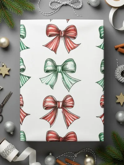 Christmas Bows Digital Paper, Red and Green Bow Pattern, Holiday Seamless Pattern, Festive Background, Scrapbooking Paper, Digital Download - Moore and Mountain