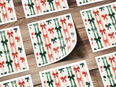 Christmas Bows Digital Paper, Red Green White Striped Pattern, Holiday Gift Wrap, Scrapbook Paper, Printable Background, Digital Download - Moore and Mountain