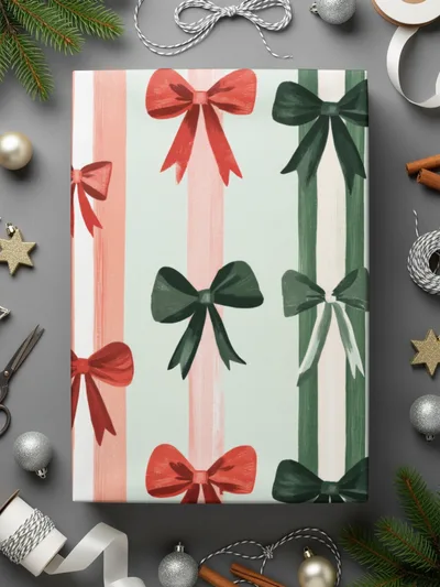 Christmas Bows Digital Paper, Red Green White Striped Pattern, Holiday Gift Wrap, Scrapbook Paper, Printable Background, Digital Download - Moore and Mountain