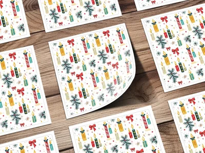 Christmas Candle Digital Paper, Holiday Pattern for Scrapbooking, Red Bow Seamless Pattern, Winter Clipart Background, Teal Gold Candles - Moore and Mountain
