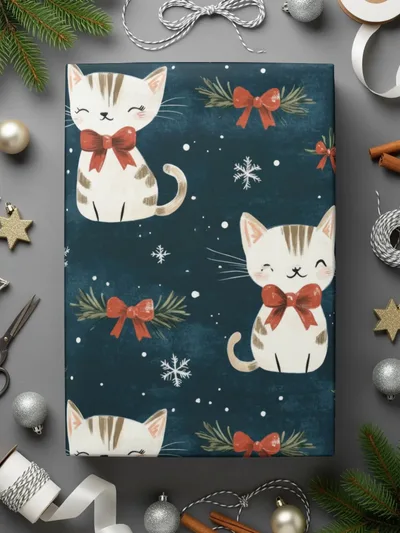 Christmas Cat Seamless Pattern Digital Paper, Cute Holiday Kitty Print for Fabric, Festive Pet Design, Christmas Animal, Gift Wrap, Crafts - Moore and Mountain