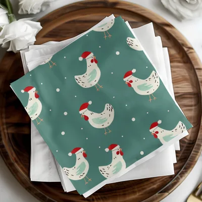 Christmas Chicken Digital Paper, Teal Holiday Pattern, Cute Rooster Print, Santa Hat Animal Illustration, Festive Wallpaper, Digital - Moore and Mountain