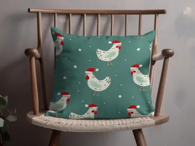 Christmas Chicken Digital Paper, Teal Holiday Pattern, Cute Rooster Print, Santa Hat Animal Illustration, Festive Wallpaper, Digital - Moore and Mountain