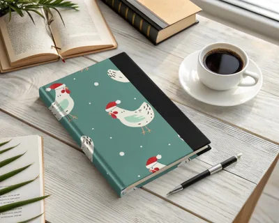 Christmas Chicken Digital Paper, Teal Holiday Pattern, Cute Rooster Print, Santa Hat Animal Illustration, Festive Wallpaper, Digital - Moore and Mountain