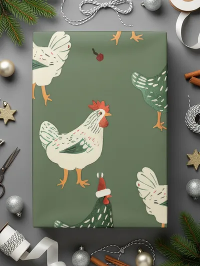 Christmas Chicken Pattern Digital Paper, Green, Red, White Holiday Seamless Design, Winter Festive Background, Farmhouse Print, Christmas - Moore and Mountain