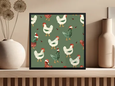Christmas Chicken Pattern Digital Paper, Green, Red, White Holiday Seamless Design, Winter Festive Background, Farmhouse Print, Christmas - Moore and Mountain