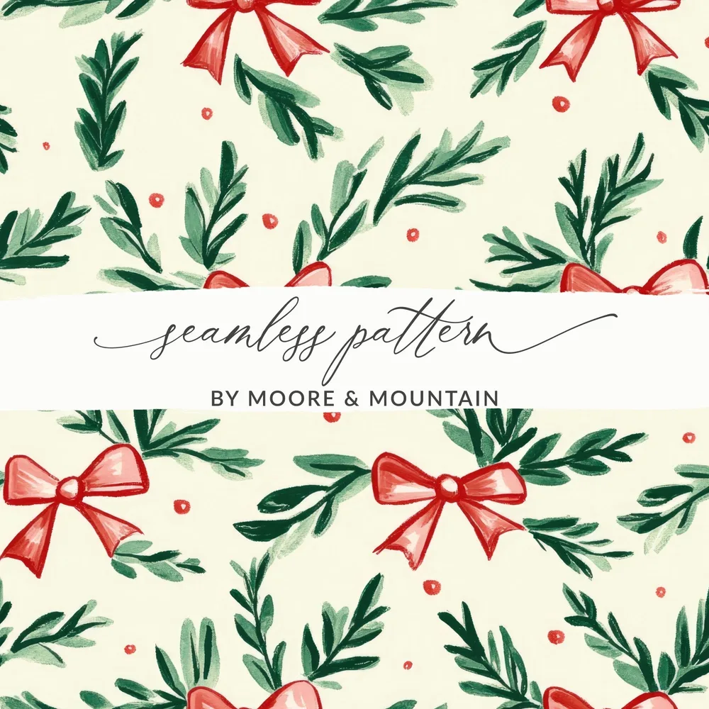 Christmas Digital Paper, Bow Seamless Pattern, Holiday JPEG, Scrapbook Paper, Festive Background, Christmas Design, Digital Download - Moore and Mountain