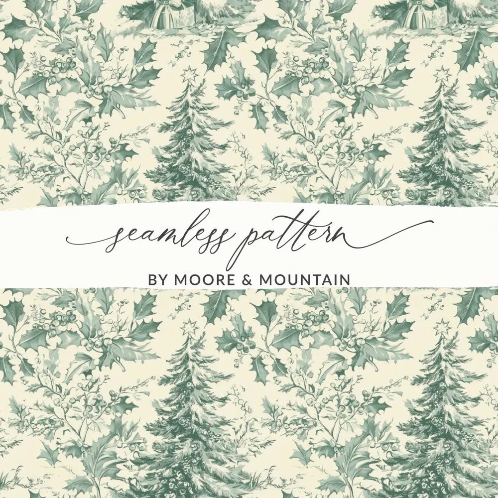 Christmas Digital Paper, Winter Holiday Seamless Pattern, Holly Berry Print, Scrapbook Paper Pack, Festive Pattern Digital Download - Moore and Mountain